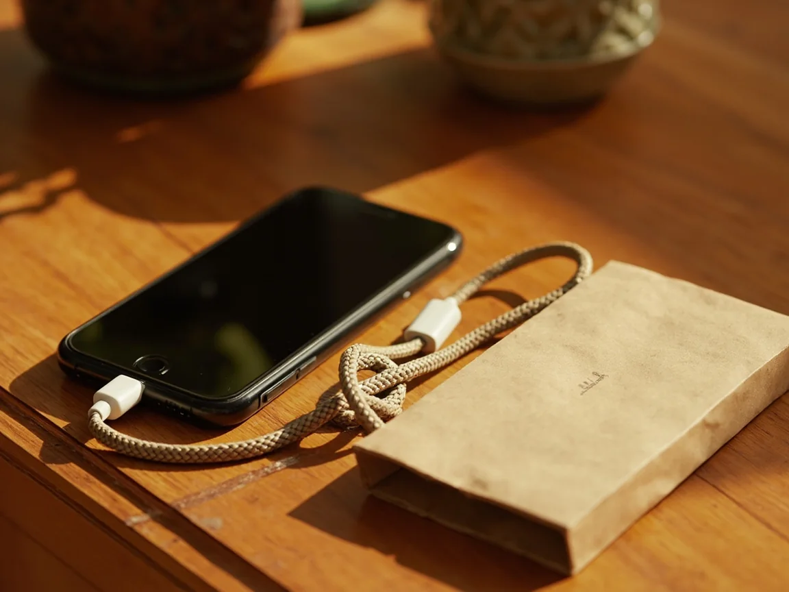 Charging cable and a plain cardboard sleeve