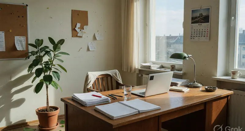 Empty editorial office in morning light