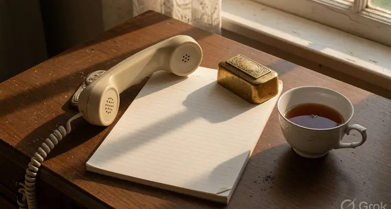 Analog telephone and notepad in afternoon light