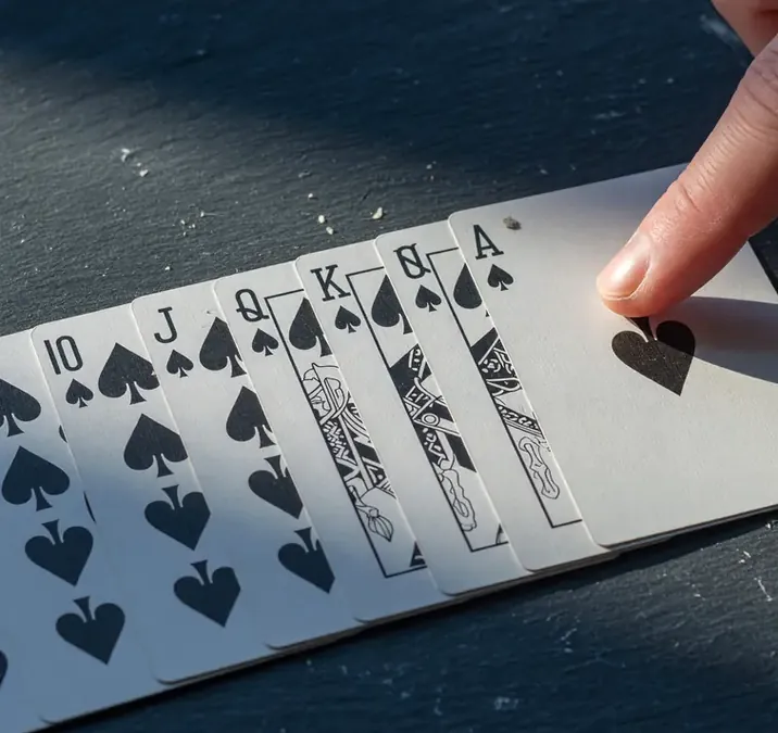 Suited spade run from ten to ace on dark slate